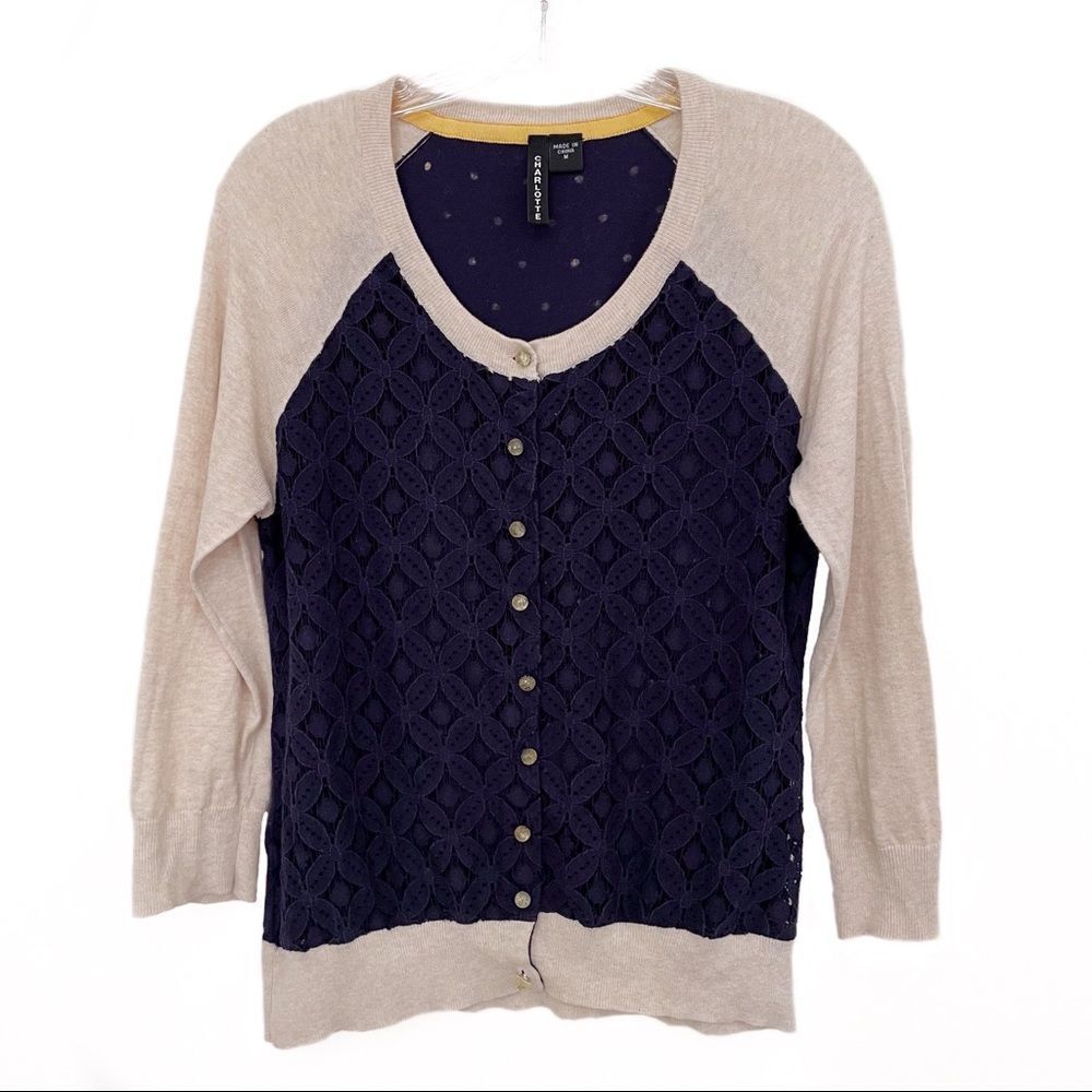 Charlotte Tarantola Lace Front Polka Dot Cardigan Size Medium